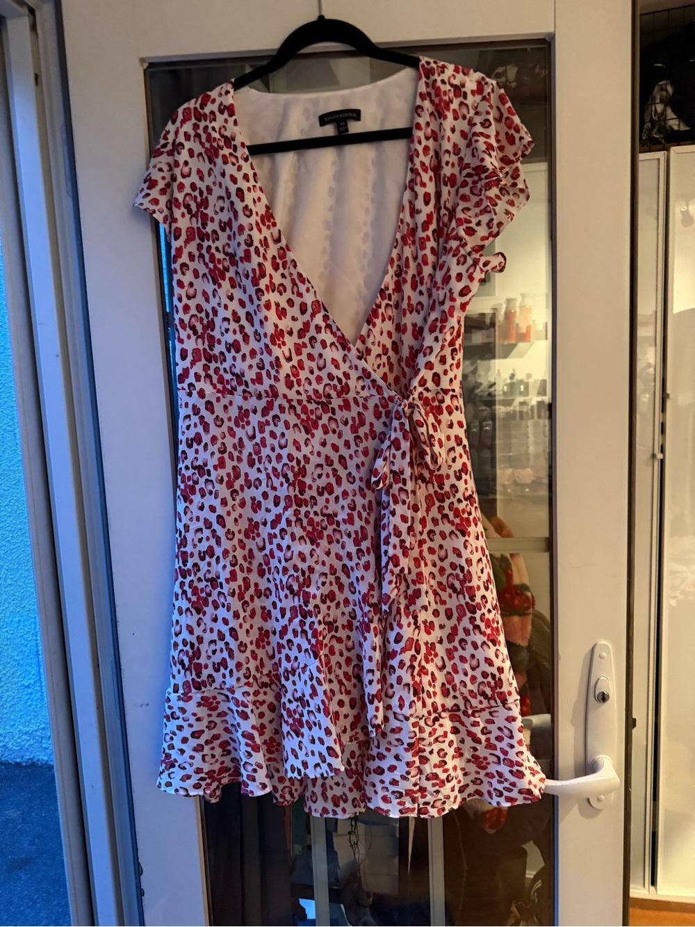 Wrap V-Neck Red Leopard Print Dress - Banana Republic